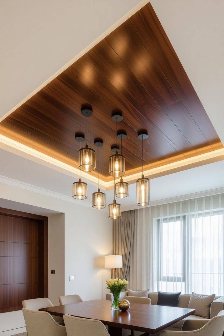 Detailed wooden ceiling installation